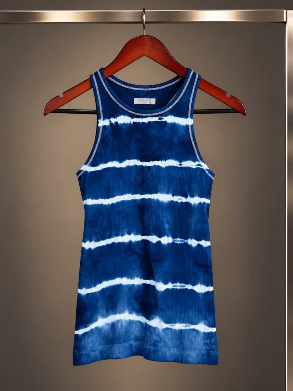 Athleta Tie Dye Renew Racerback Tank Indigo White Seamless Rib Womens XS